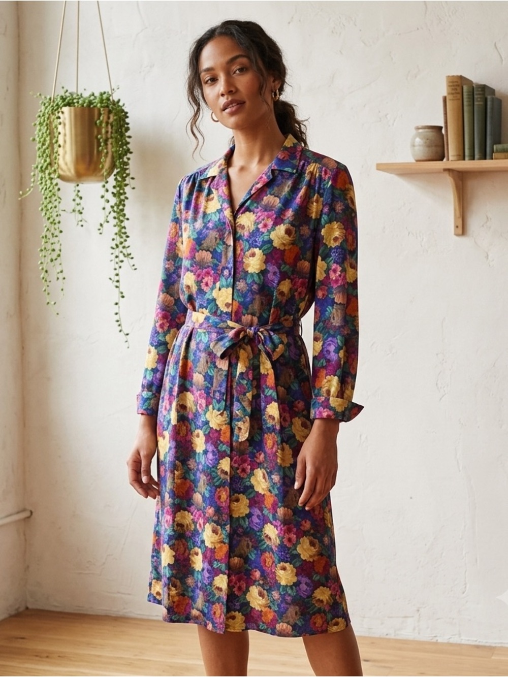 RARE NWT Vintage Nancy Frock 1970’s Floral Long Sleeve Dress, Size 16P Colorful - Picture 14 of 14